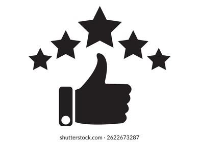 Star rating icon, feedback, five stars line symbol on white background. 