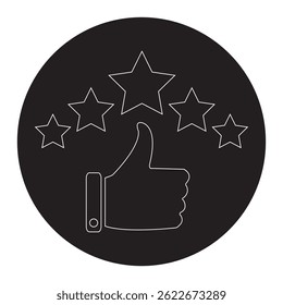 Star rating icon, feedback, five stars line symbol on white background. 
