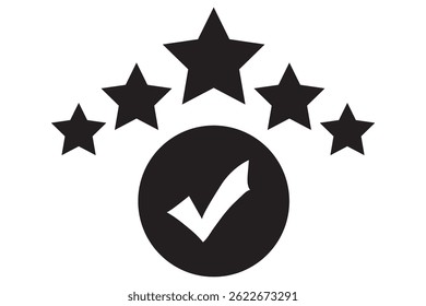 Star rating icon, feedback, five stars line symbol on white background. 