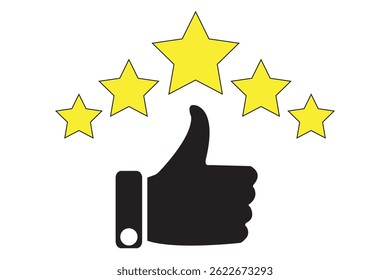 Star rating icon, feedback, five stars line symbol on white background. 