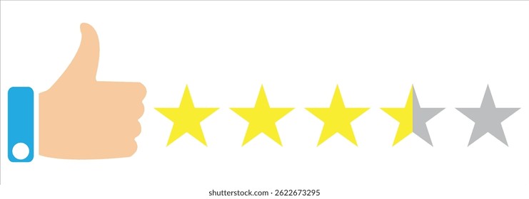 Star rating icon, feedback, five stars line symbol on white background. 