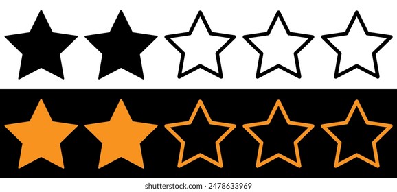 Star Rating Icon Produktqualitätsprüfung für Web, UI, mobile App. Zwei Sternzeichen-Symbol ist ein Symbol für die Produktqualitätsbewertung.