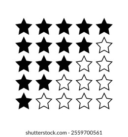 Star rating icon. Review star rating and feedback.