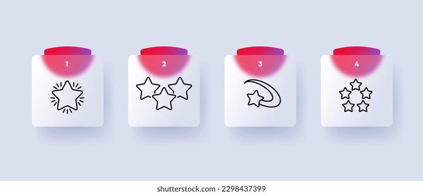 Star rating icon set. Five stars, four stars, three stars, two stars, one star. Feedback concept. Glassmorphism style. Vector line icon for Business and Advertising