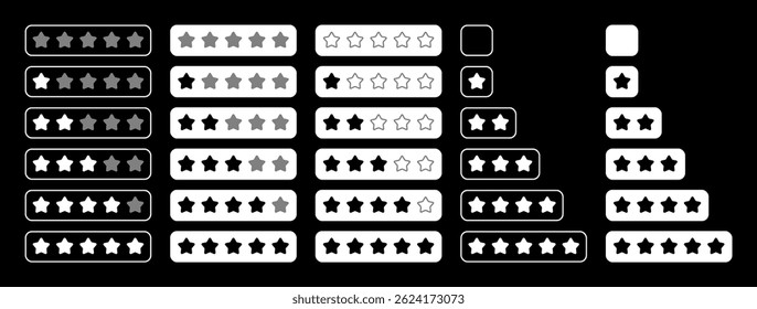 Conjunto de iconos de clasificación de estrellas - insignias de Vector planas 0-5 estrellas