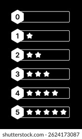 Conjunto de ícones de classificação de estrelas - Emblemas de vetor planos 0-5 estrelas