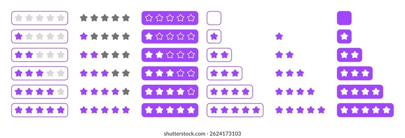 Conjunto de iconos de clasificación de estrellas - insignias de Vector planas 0-5 estrellas