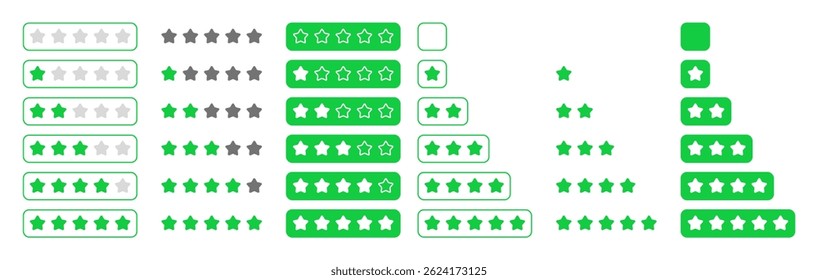 Conjunto de iconos de clasificación de estrellas - insignias de Vector planas 0-5 estrellas