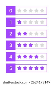 Conjunto de ícones de classificação de estrelas - Emblemas de vetor planos 0-5 estrelas