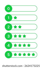 Conjunto de ícones de classificação de estrelas - Emblemas de vetor planos 0-5 estrelas