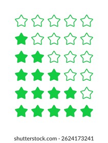 Conjunto de ícones de classificação de estrelas - Emblemas de vetor planos 0-5 estrelas