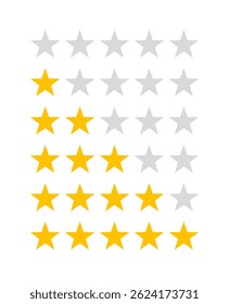 Conjunto de iconos de clasificación de estrellas - insignias de Vector planas 0-5 estrellas