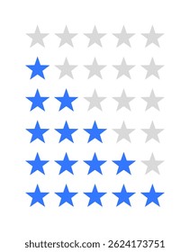 Conjunto de ícones de classificação de estrelas - Emblemas de vetor planos 0-5 estrelas