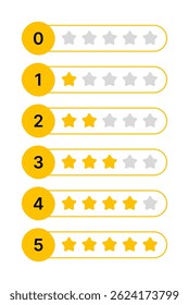 Conjunto de iconos de clasificación de estrellas - insignias de Vector planas 0-5 estrellas