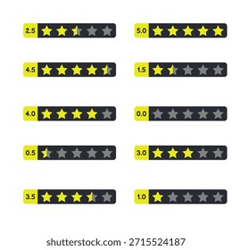 Conjunto de iconos de clasificación por estrellas con múltiples estilos, perfecto para revisiones, sistemas de Comentarios, satisfacción del Cliente, plataformas de comercio electrónico y componentes de interfaz de usuario.
