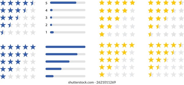 Star rating icon set, user review icons, feedback score symbol for interface design