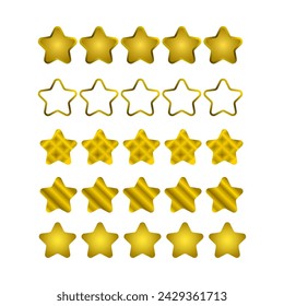 Conjunto de iconos de clasificación por estrellas. Ilustración vectorial de cinco iconos de clasificación de estrellas.
