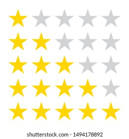 Star Rating Icons. 5 Stars In The Row For Review. Vector Illustration.