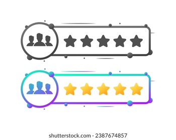 Iconos de clasificación de estrellas. Distintos estilos, clasificación de 5 estrellas, silueta de personas, clasificación de estrellas. Iconos del vector