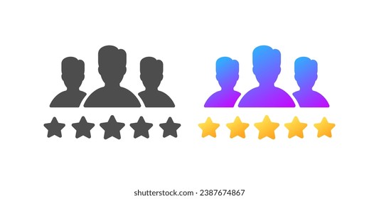 Symbole für Sterne. Verschiedene Stile, Leute Silhouetten, Sternbewertung. Vektorsymbole
