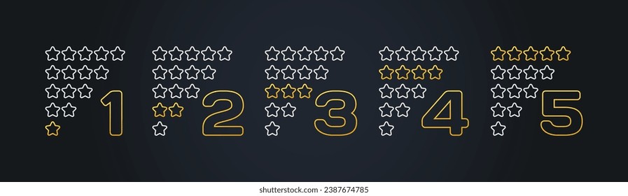 Star rating icons. Flat, 1, 2, 3, 4, 5 stars rating, isolated star icons. Vector icons