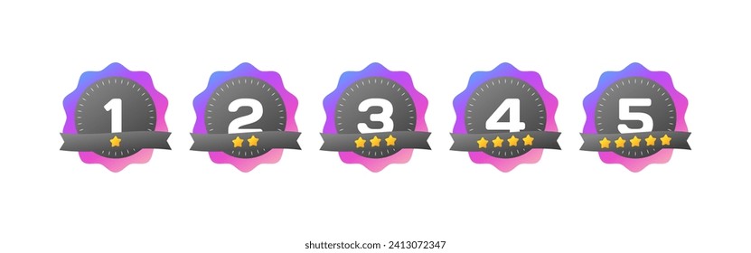 Star rating icons. Flat, color, 1, 2, 3, 4, 5 stars rating icons. Vector icons