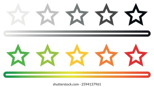 Star Rating Icons with Gradient. Progress Bars Colorful and Monochrome Review Symbols. Vector illustration.