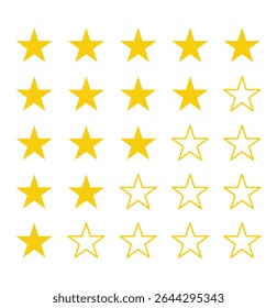 Star rating icons set. Flat and realistic style. Rating Review icon. five stars rating button. stars rating icon vector. Vector illustration. 