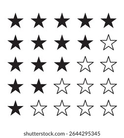 Star rating icons set. Flat and realistic style. Rating Review icon. five stars rating button. stars rating icon vector. Vector illustration. 