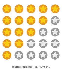 Star rating icons set. Flat and realistic style. Rating Review icon. five stars rating button. stars rating icon vector. Vector illustration. 