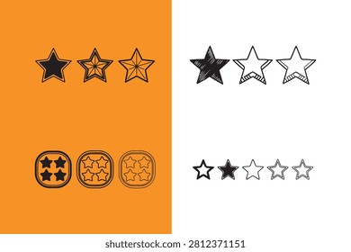 Star rating icons in various styles and colors on white and orange background