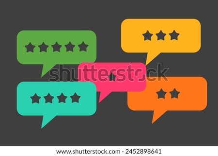 star rating inside multi color speech bubble on black background. For customer Feedback, Review, and rate, evaluate concept, Vector design