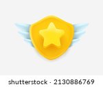 Star rating label with a shield with wings isolated on white background. 3d vector icon 