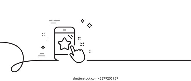 Icono de línea de clasificación de estrellas. Una línea continua con curl. Signo de teléfono de retroalimentación. Símbolo de satisfacción del cliente. Banda de contorno único de clasificación de estrellas. Patrón de curva de bucle. Vector