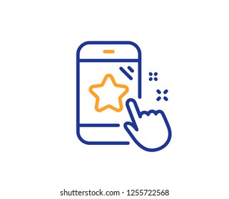 Star rating line icon. Feedback phone sign. Customer satisfaction symbol. Colorful outline concept. Blue and orange thin line color Star rating icon. Vector