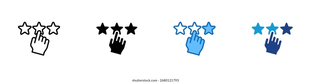 Vector de diseño de íconos de estilo múltiple: haga clic con la mano en las estrellas, mostrando el sistema de calificación, la evaluación o el mecanismo de Comentarios del usuario