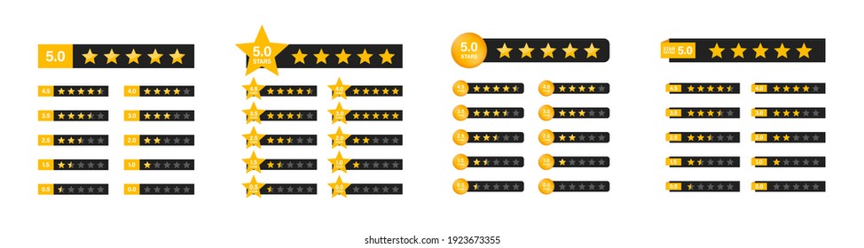 Star rating with numbers. Star icon. Set of star rating symbols. Customer feedback concept. Vector 5 stars rating review. Quality shape design. EPS 10