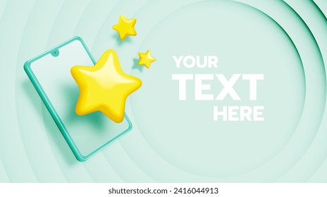 Star rating on mobile phone application 3d realistic vector illustration