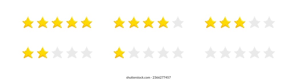 Star rating pixel style vector set. Stars review for client satisfaction feedback illustration.