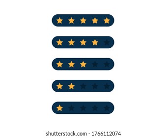 Star rating. Quality review in dark blue style. Modern flat design. Gold rank stars of feedback. Evaluation banner. Yellow stars from 1 to 5. Isolated set of satisfaction status. Vector EPS 10