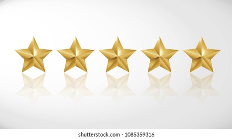 Star rating realistic gold star set vector