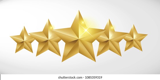 Star rating realistic gold star set vector