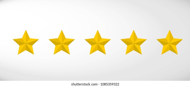 Star rating realistic gold star set vector