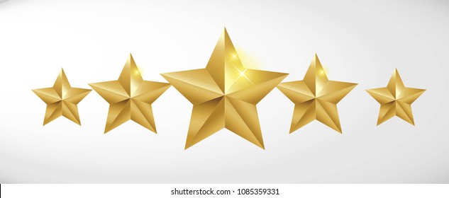 Star Rating Realistic Gold Star Set Vector