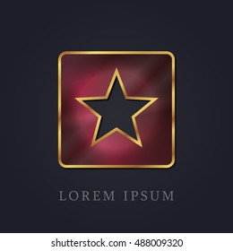 Star Rating Red Ruby with Golden Frame Precious Jewellery Icon / Logo Design