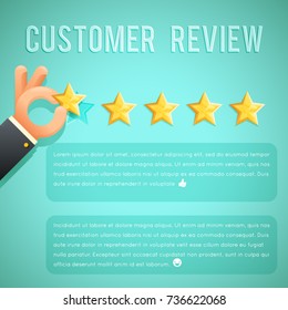 Star Rating Review Customer Experience Hand Text Template Background Cartoon Business Design Concept Vector Illustration