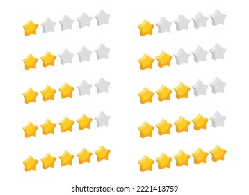 Revisión de la clasificación de estrellas de cero a cinco. Comentarios de los clientes 3D 
