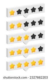 Star rating review from zero to five. Customer feedback 3D 