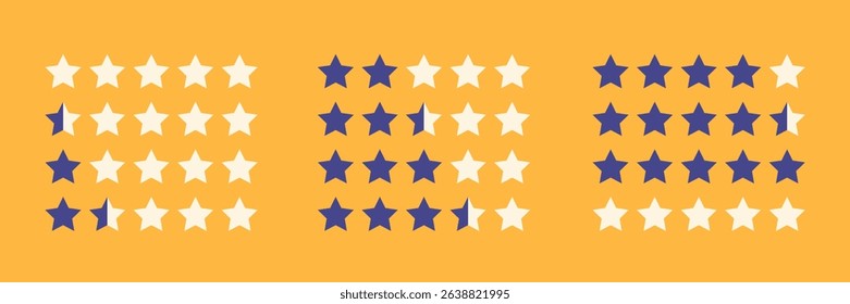 star rating rows displaying full, half, and empty stars to represent different score levels