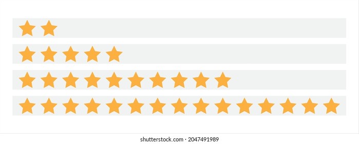 Star Rating Scale Set. Two, Five, Ten, Fifteen Stars Grade Satisfaction Scaling. Vector Stock Illustration.